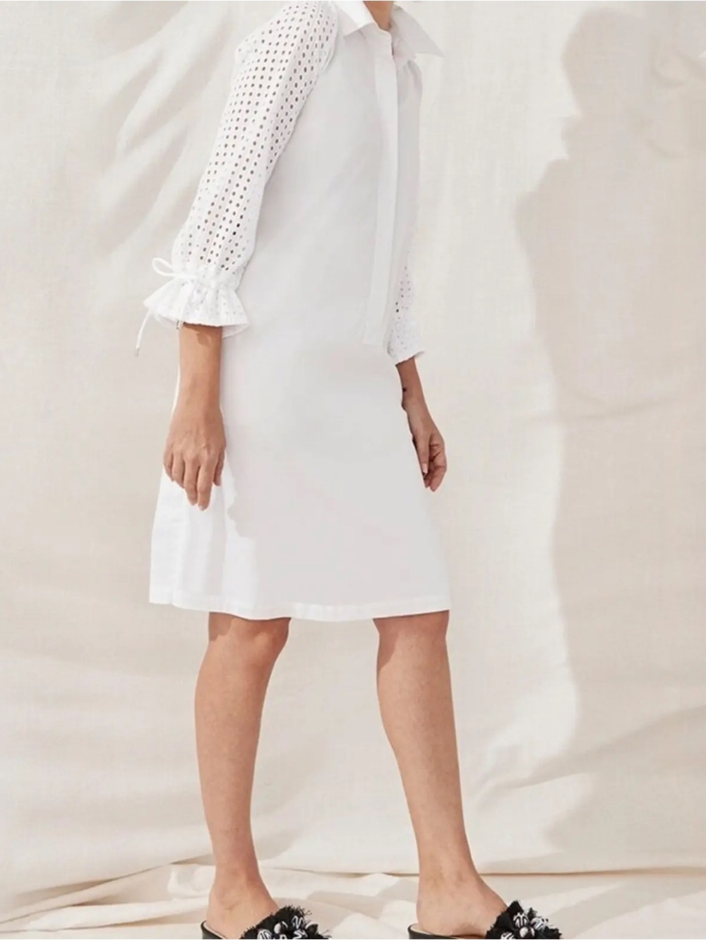 Chico’s Eyelet White Midi Shirt Dress Size 12/14